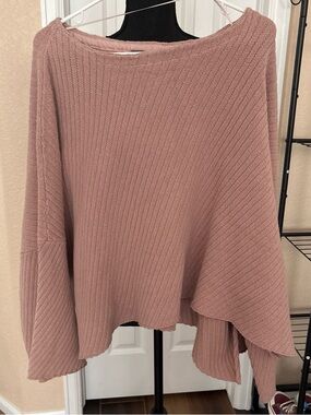 Free People Off-the-Shoulder Ribbed Sweater in Dusty Rose